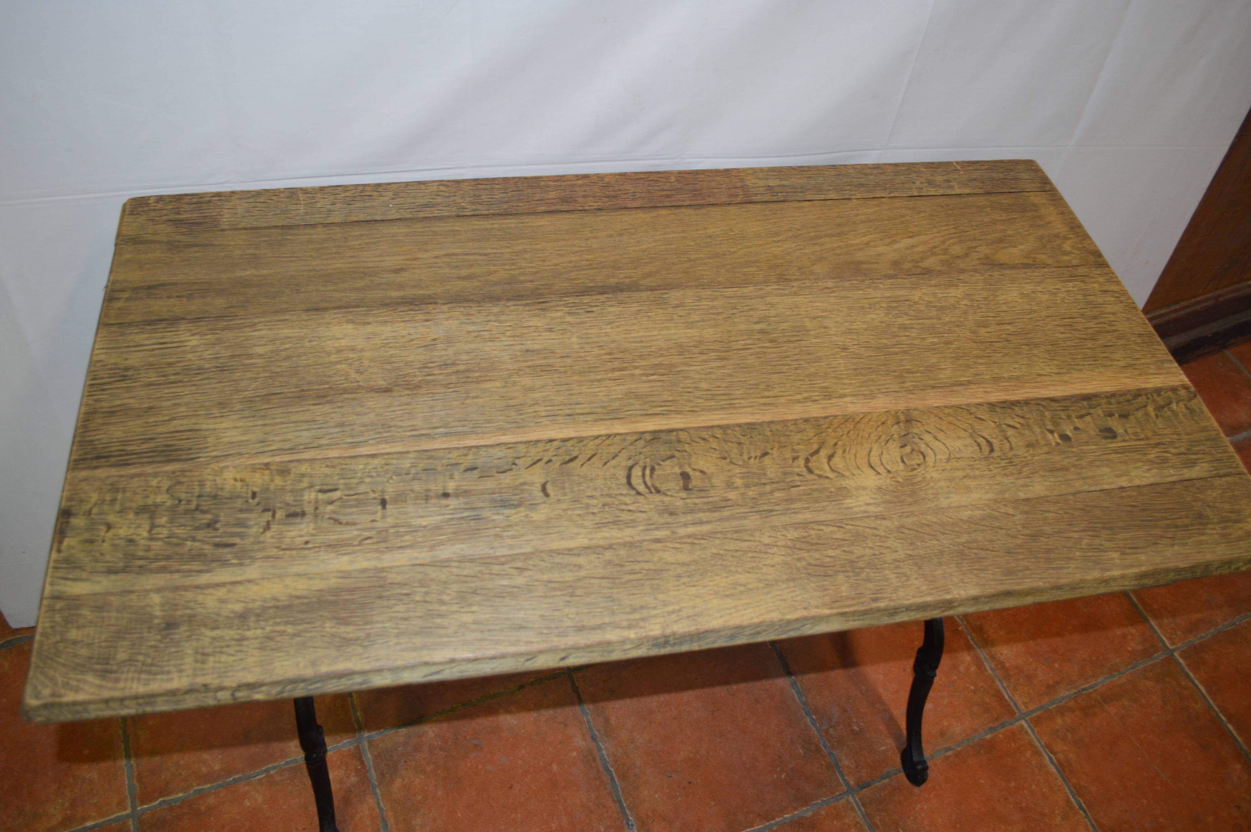 Cast iron bistro table and oak tray