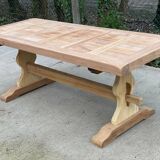 Table à manger de ferme ou monastère rénovée en chêne massif brut damier 20