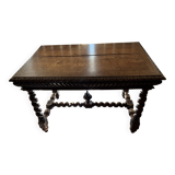 Louis XIII style desk in carved solid oak with twisted legs, late 19th century.