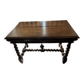 Louis XIII style desk in carved solid oak with twisted legs, late 19th century.