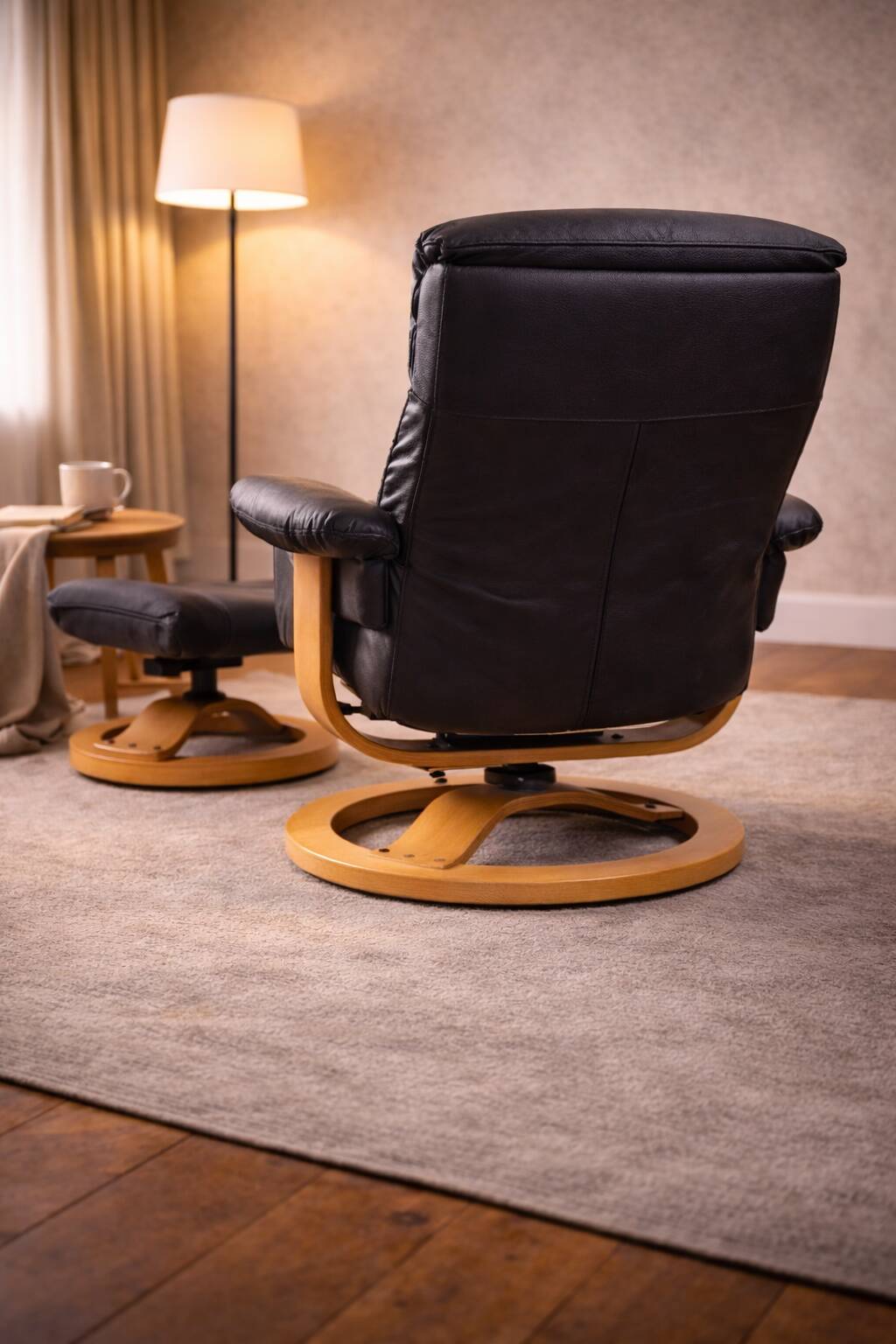 Vintage Armchair with Matching Stool — Imitation Leather — 1900s/2000s