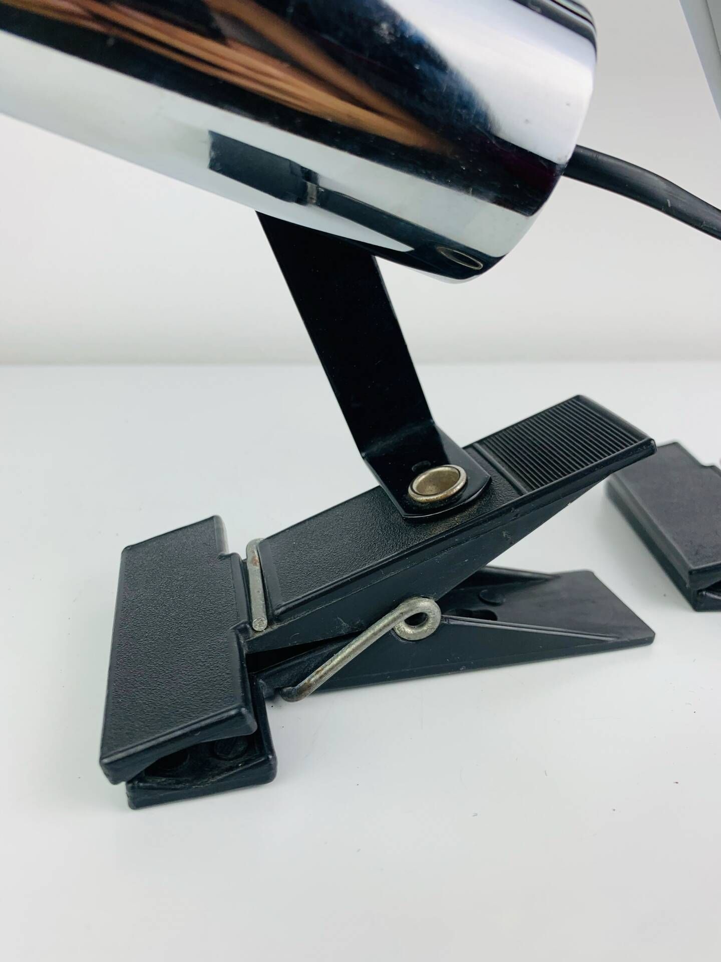Pair of chrome clip-on spotlights, 1970s