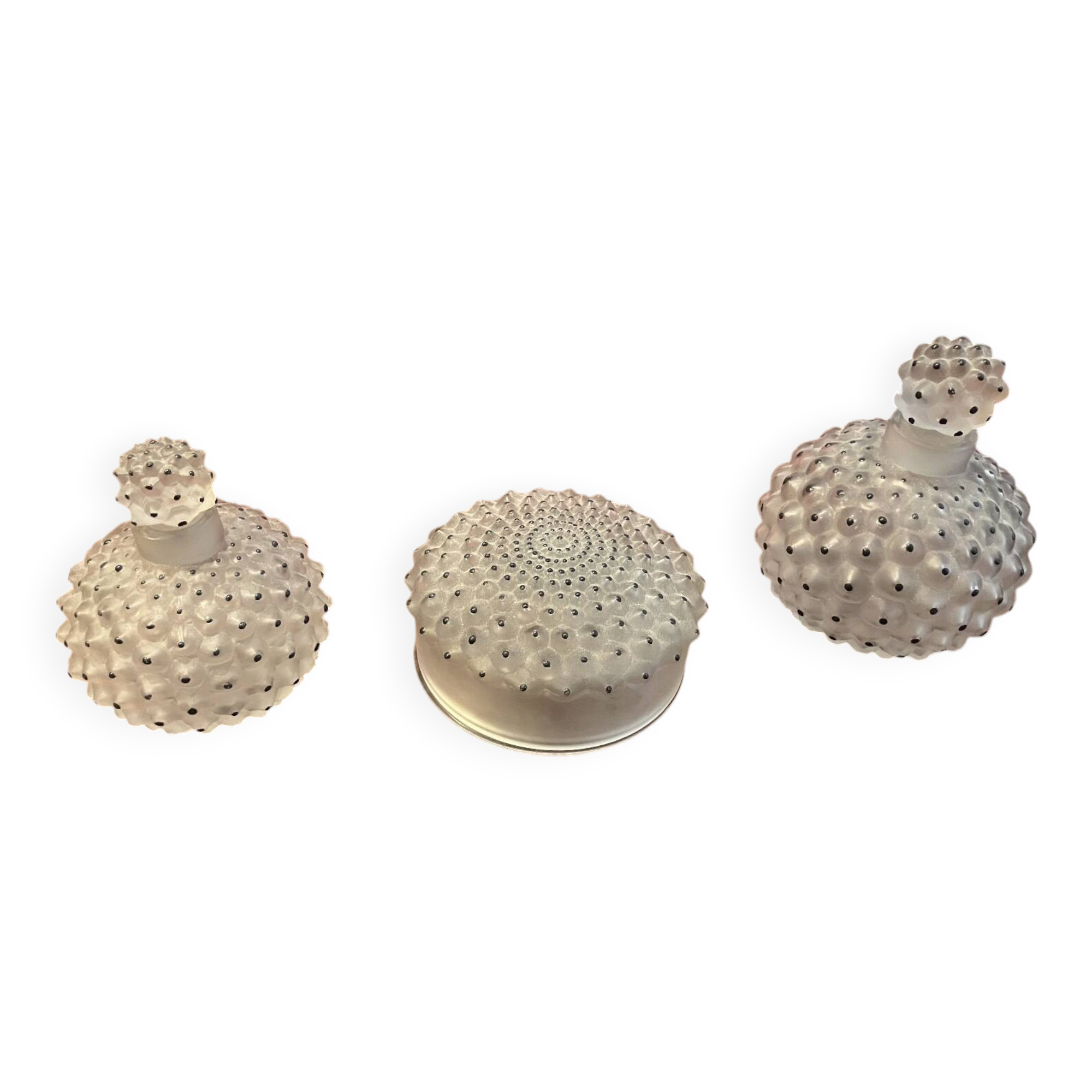 Lalique Cactus perfume bottle and powder box set