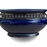 Blue earthenware planter decorated with gold motifs