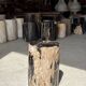 Black petrified wood side table with beige side H35 D24 - 3352