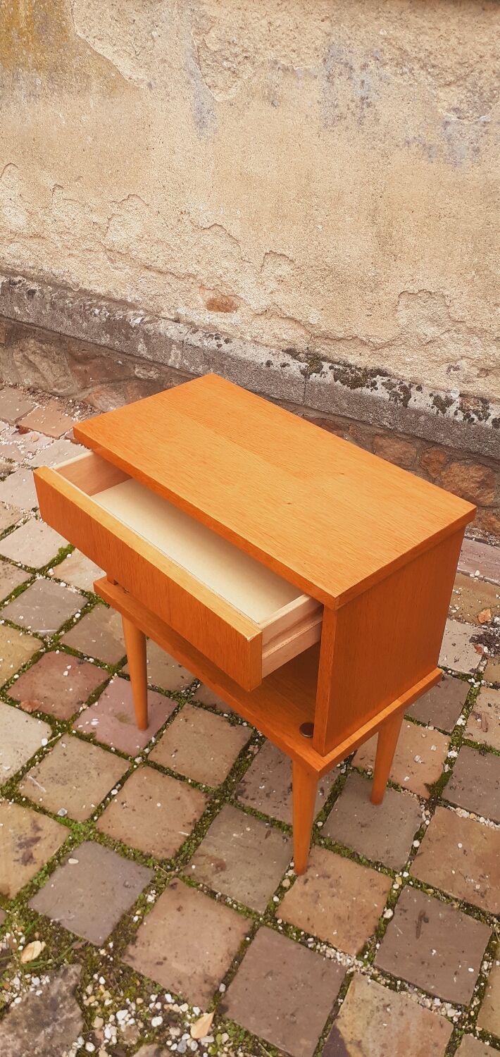 Vintage 50s light oak bedside table.