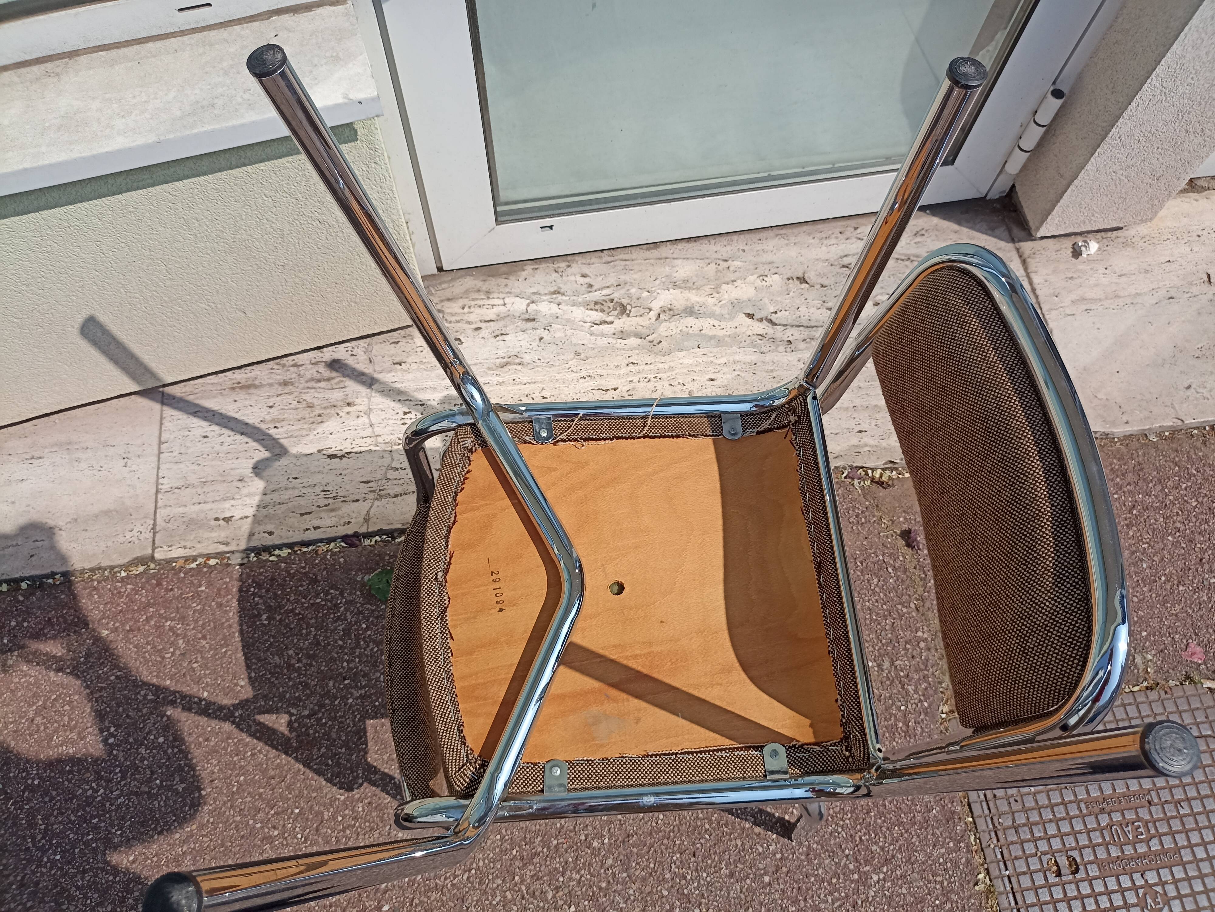 Set of 2 chairs chrome and beige fabric - vintage