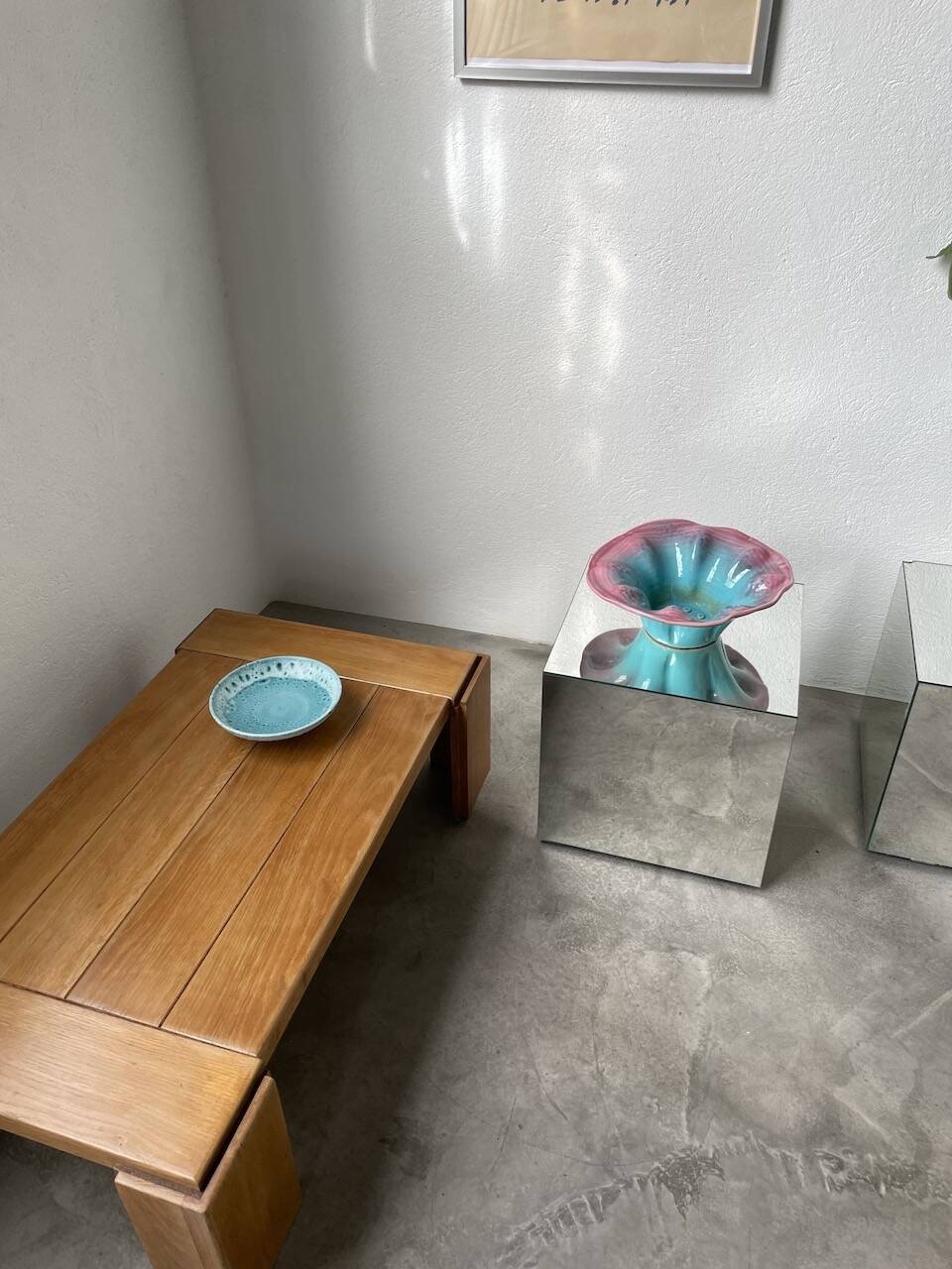 Blue and pink ceramic dish