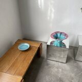 Plat céramique bleu et rose