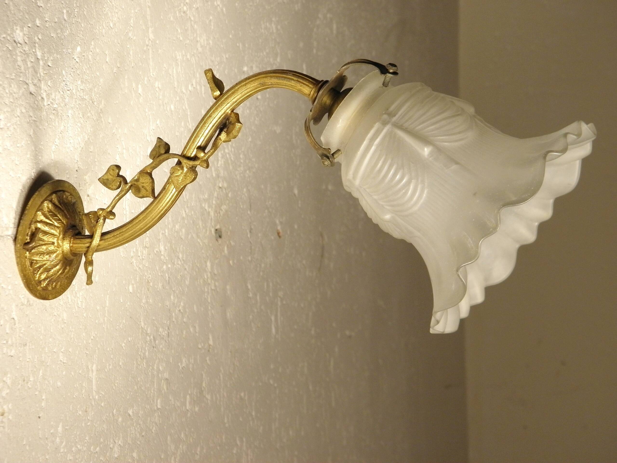 Brass and glass swan neck wall light