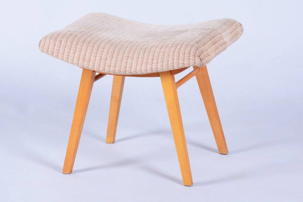 Mid-Century Stool in Upholstery and Beech, Slovakia, 1960s