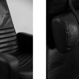 Fauteuil scandinave en cuir noir rare du milieu du siècle par Ire Möbel, années 1970, lot de 2