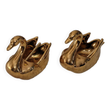 2 golden porcelain swans - vintage