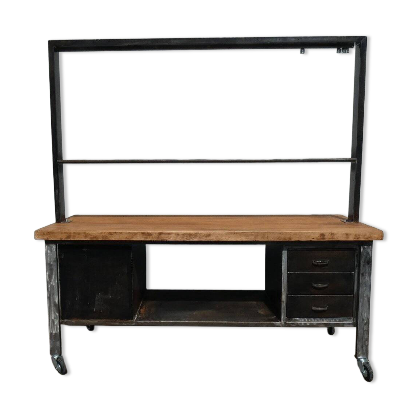 Industrial Island Counter in Steel and Walnut, 1970s