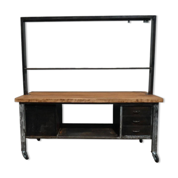 Industrial Island Counter in Steel and Walnut, 1970s