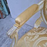 Louis XVI style cabriolet armchair with decorated medallion