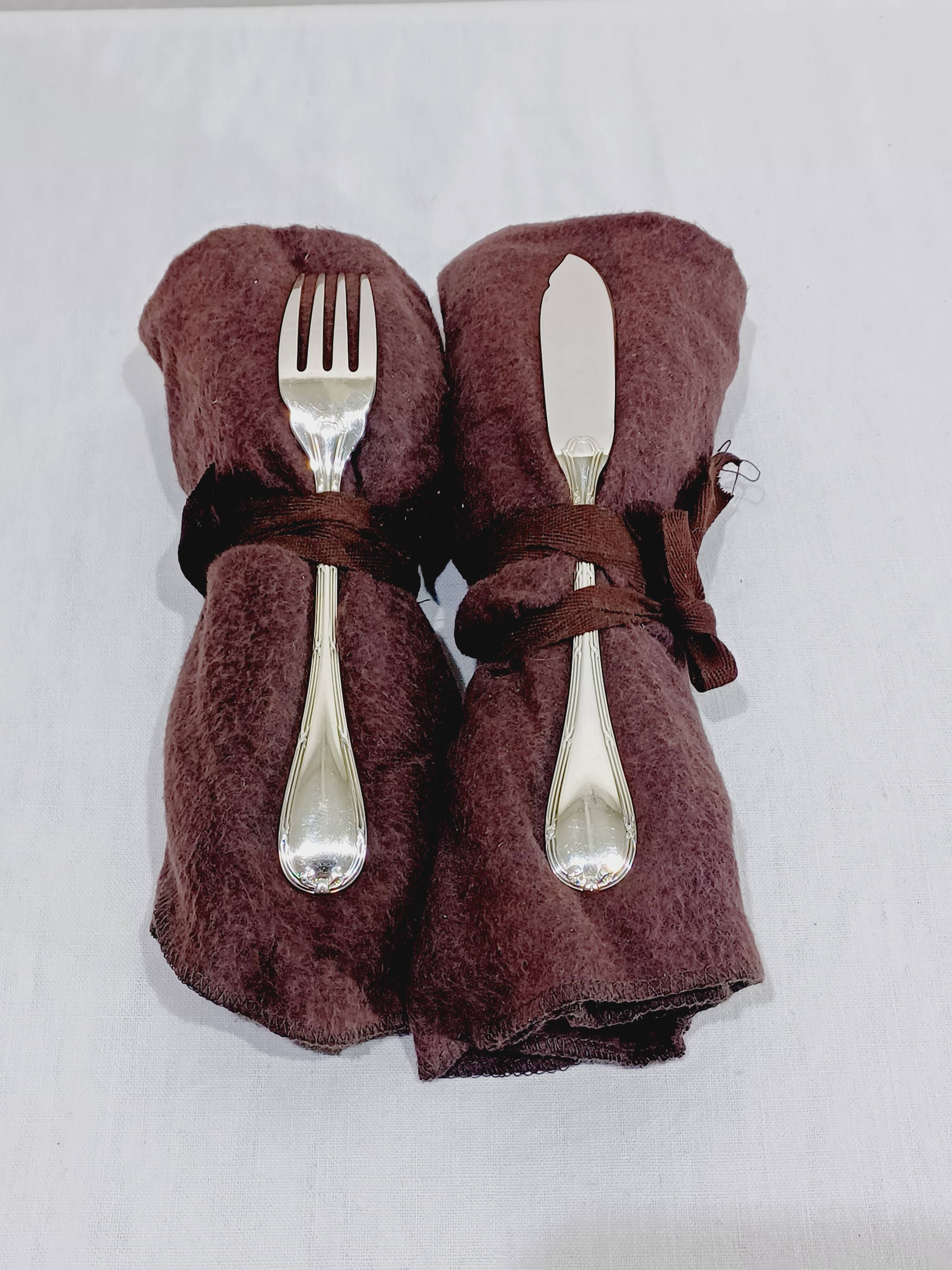 Christofle - 12 Silver-plated Fish Cutlery Sets, Ruban model