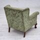 1950s, Danish relax armchair, green furniture velour, carved oak wood.