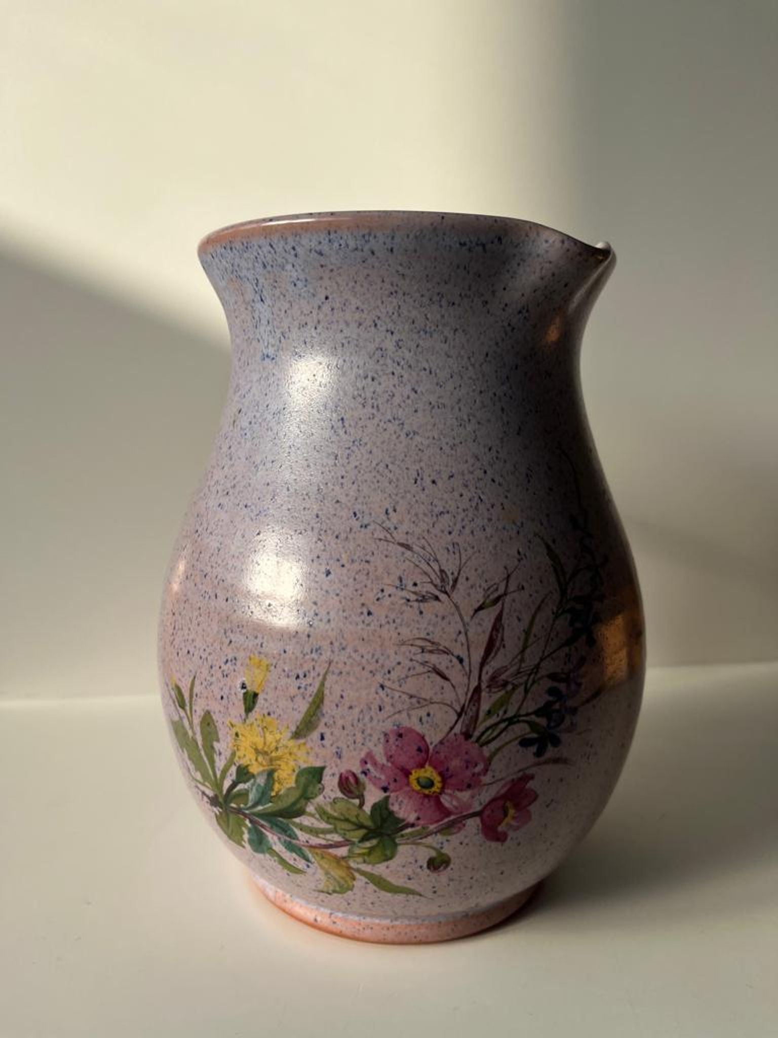 Vintage purple carafe with field flower patterns H:20cm
