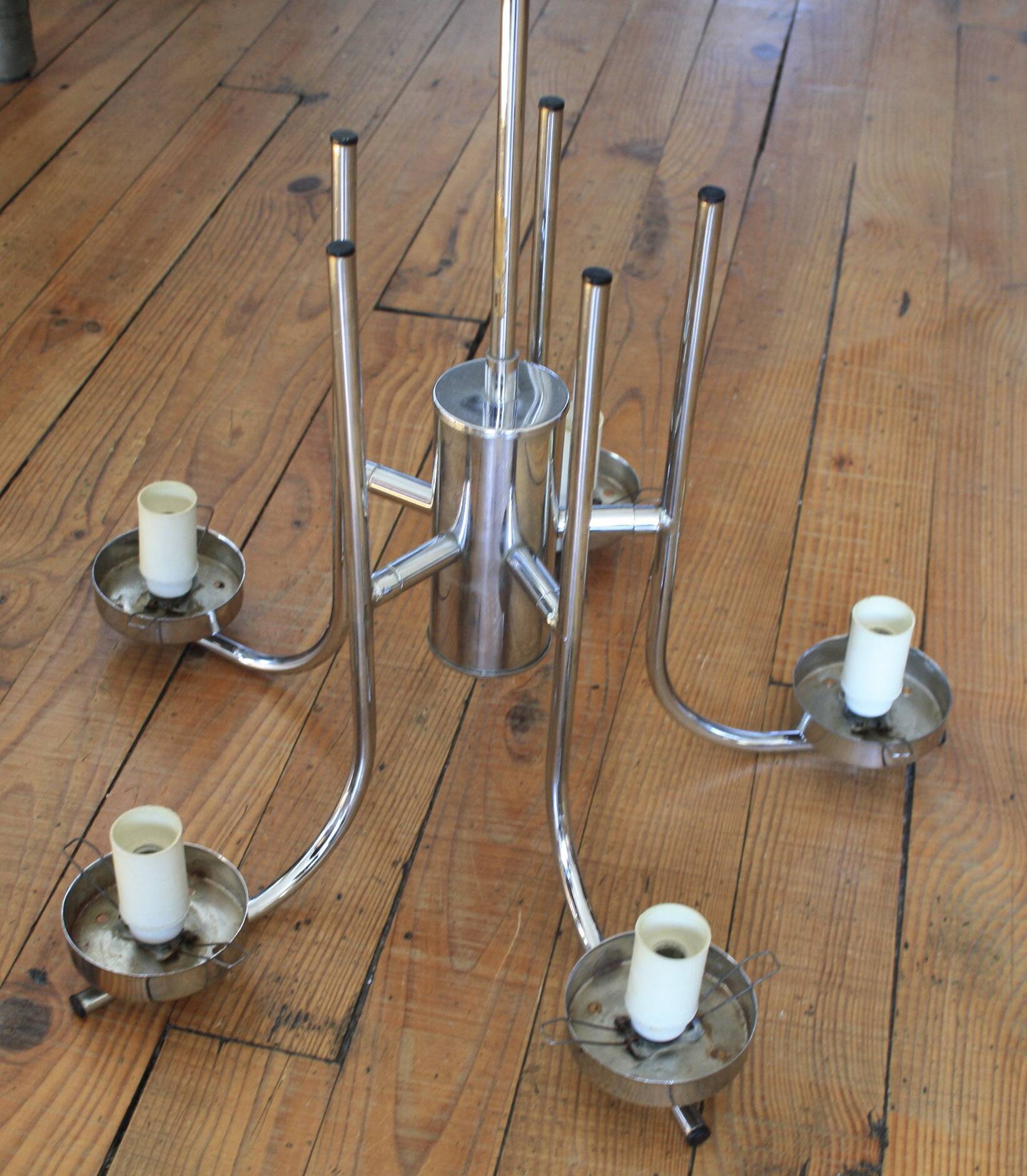 Chrome metal chandelier & cut glass