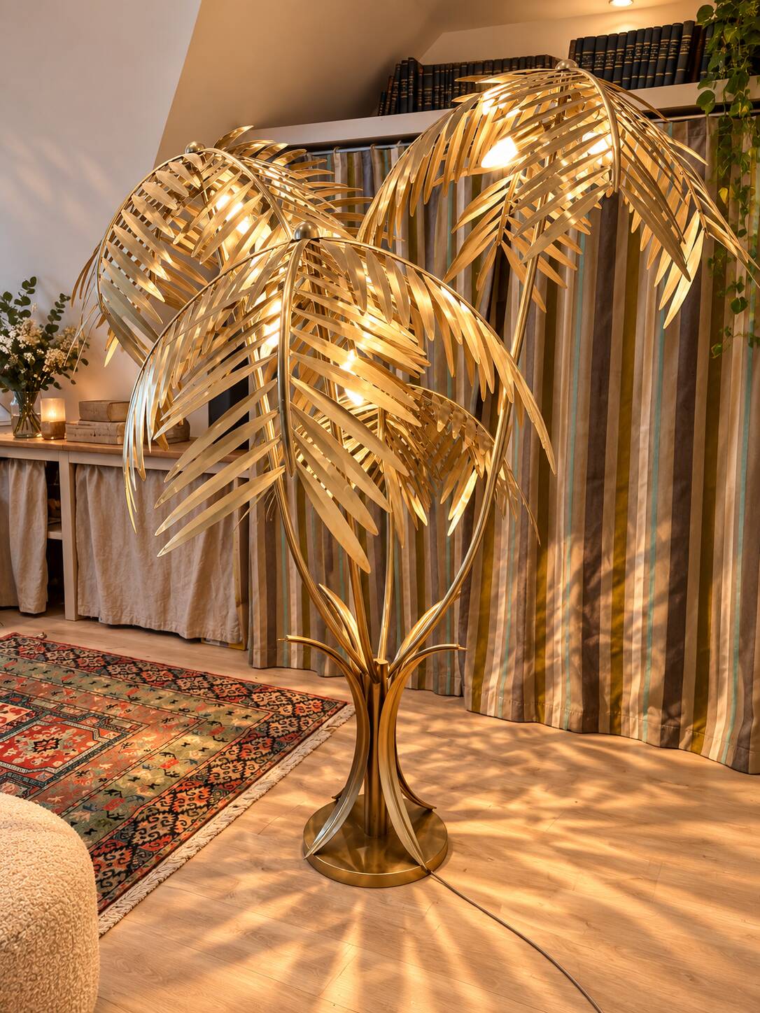 Large palm tree floor lamp in brass – Handmade – New
