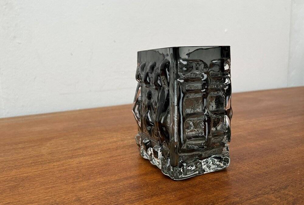 Vase bloc de verre à bulles brutaliste suédois de milieu du siècle par Josef Schott pour Smålandshyttan, années 1960