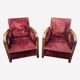 Paire de fauteuils club art déco velours frappé rouge bordeaux 1930