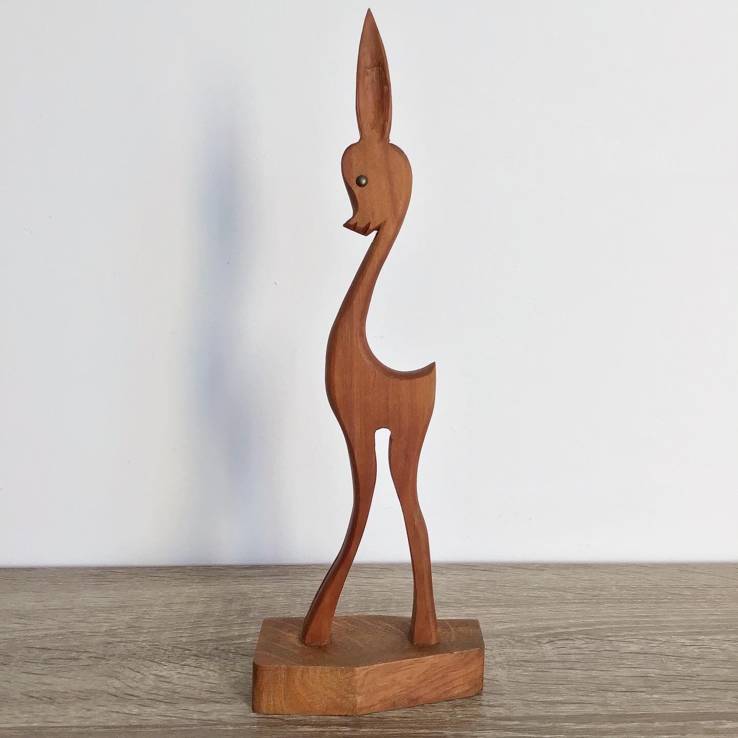 Vintage statuette in wood fawn stylized doe