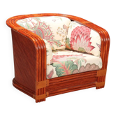 Red lacquered rattan and bamboo sofa from the 1980s.