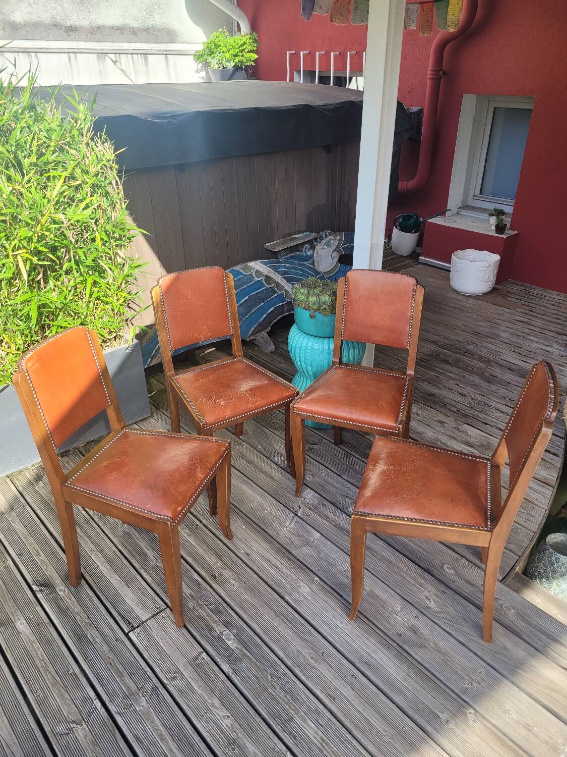 Lot de 4 chaises art déco assise cuir