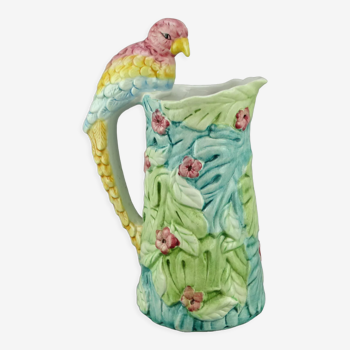 Pitcher parakeet in slip Faience of Portugal Majolica hand painted