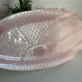 Large vintage pink fish serving dish in salins earthenware made in france