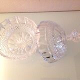 Globe candy box on tripod legs in chiseled glass / vintage 60s-70s