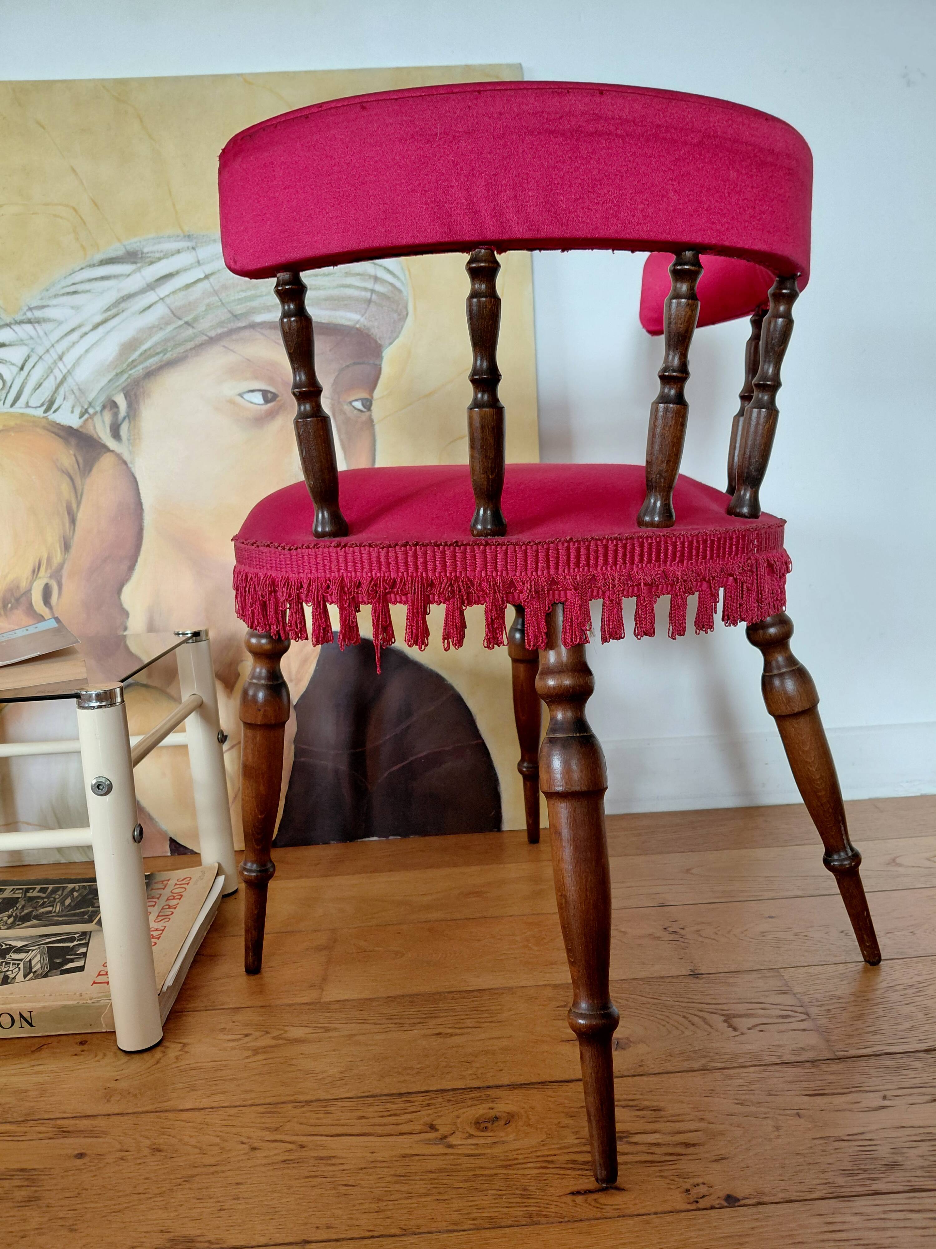 Napoleon III office chair in fuchsia velvet