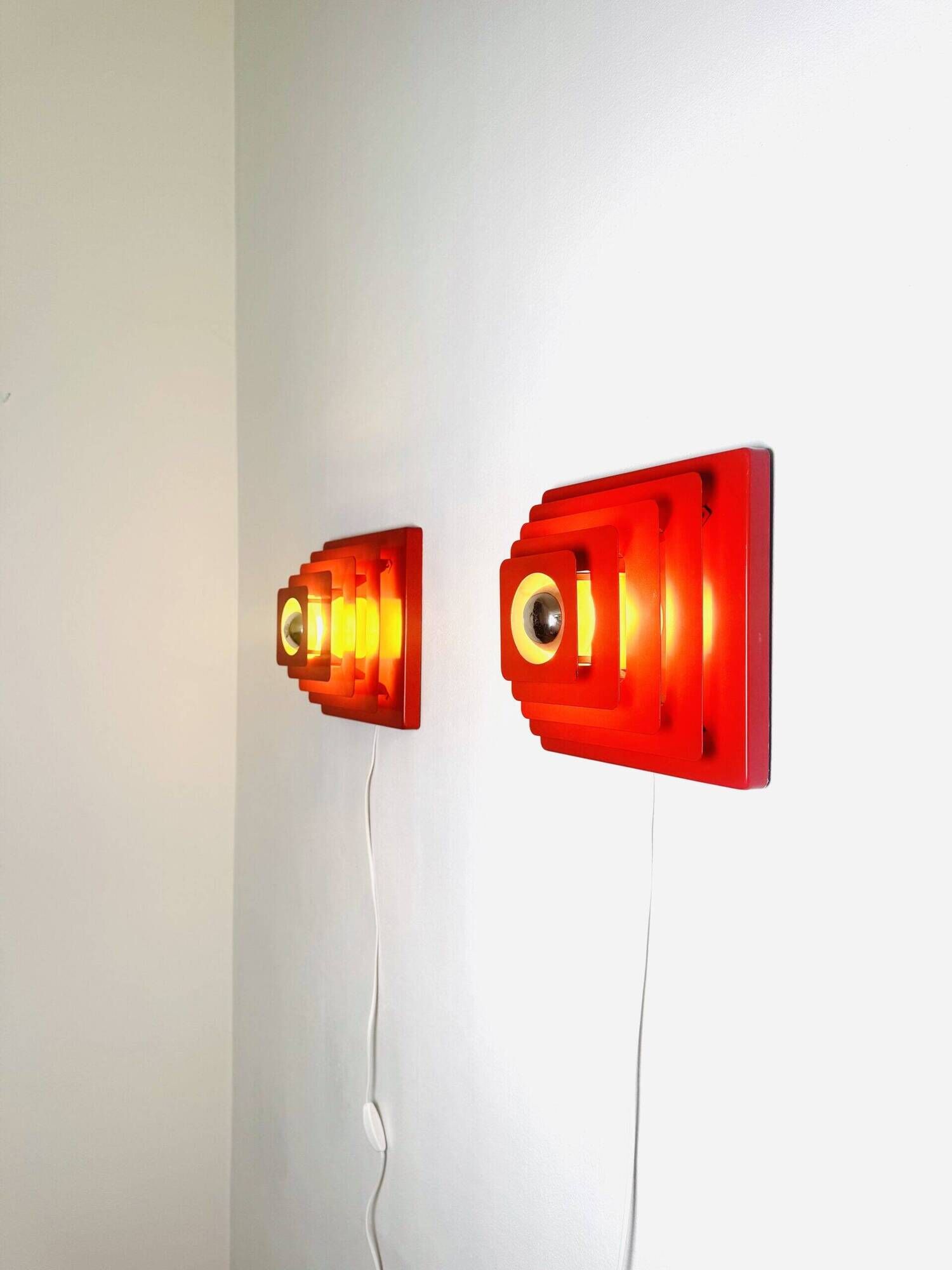Multi-Layered Pyramid Wall Lamps In Red By Hustadt Leuchten, Germany 1970S