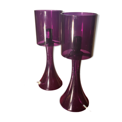 Paire de lampes en plexiglas violet, années 70