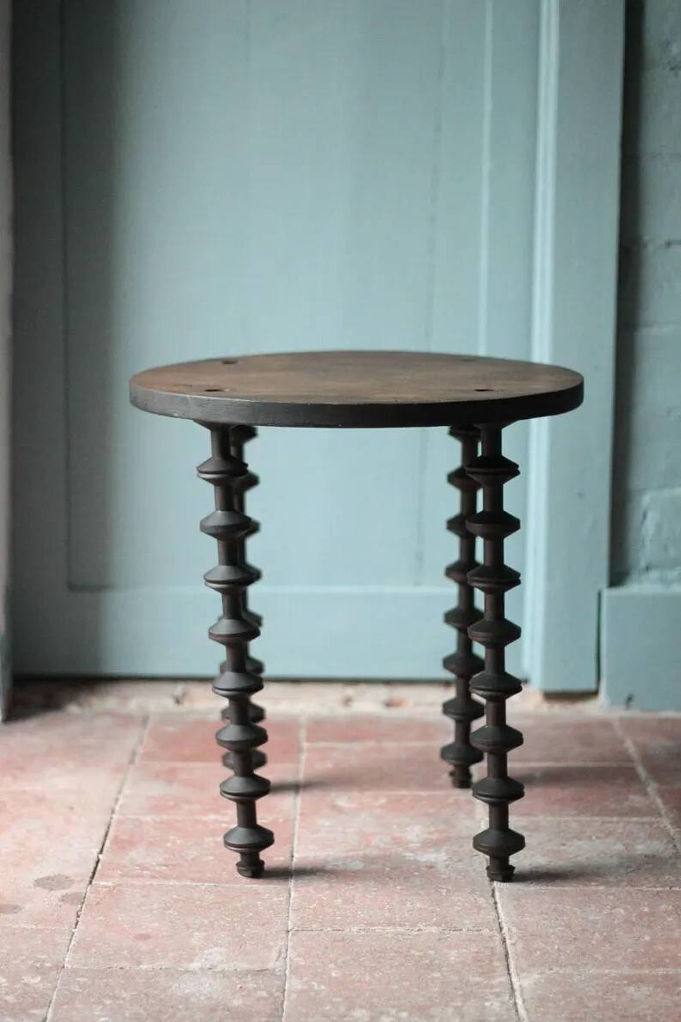 Wooden table with spool legs, coffee table, wooden side table, wooden end table, vintage round table, wooden table.