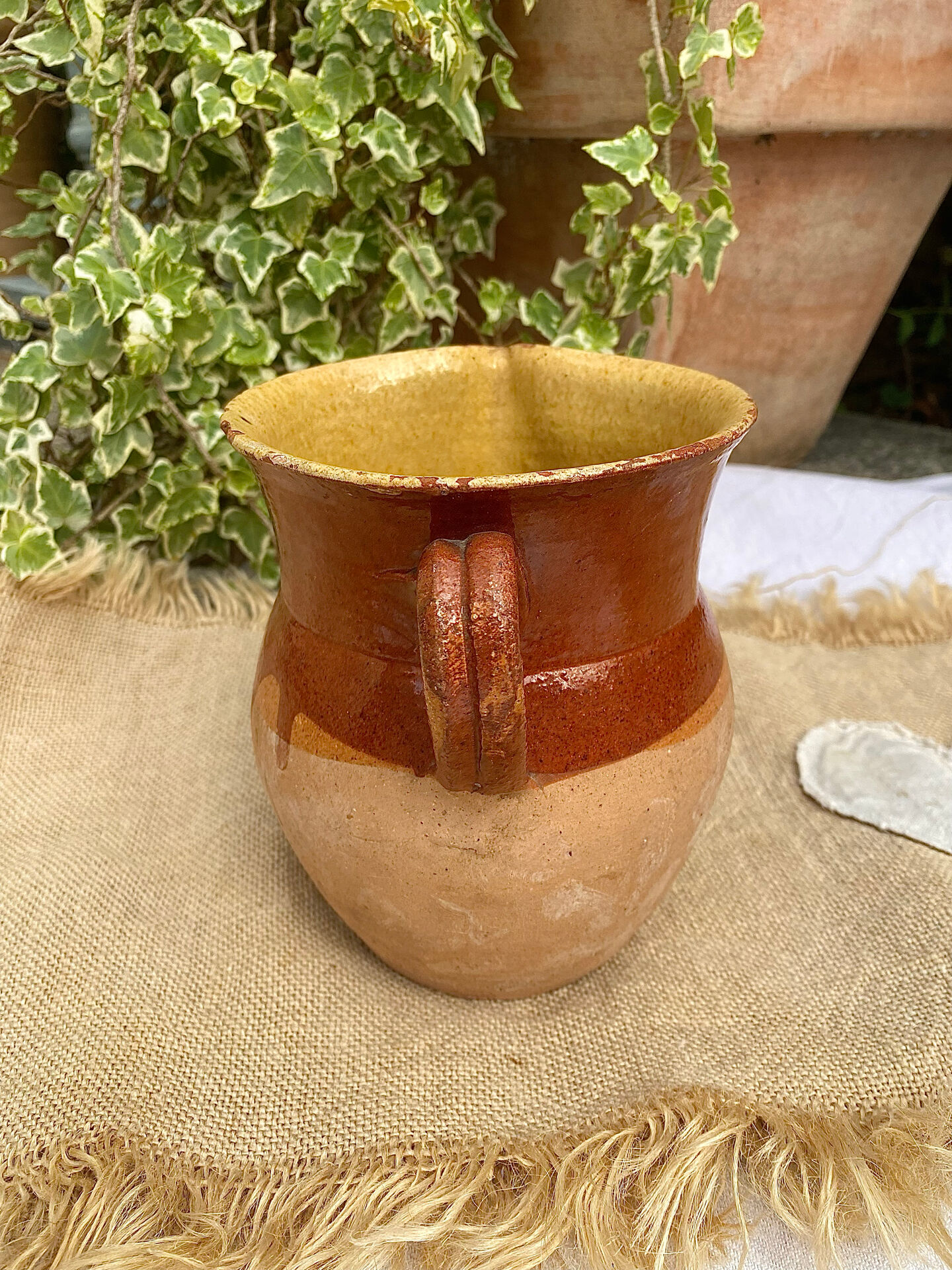 Ancien pichet en terre cuite vernissée fin XIXeme