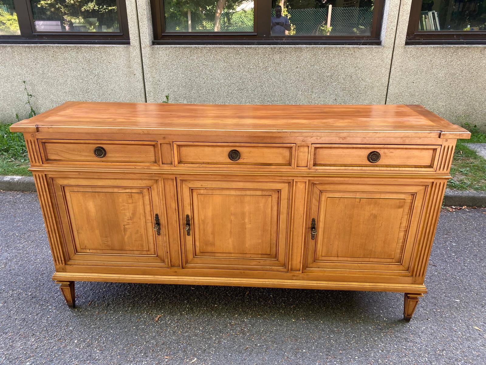 Louis XVI solid oak sideboard with 3 doors and 3 drawers, 175 cm
