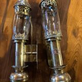 Pair of brass railway wall sconces, DLC Wagon Lit lamps