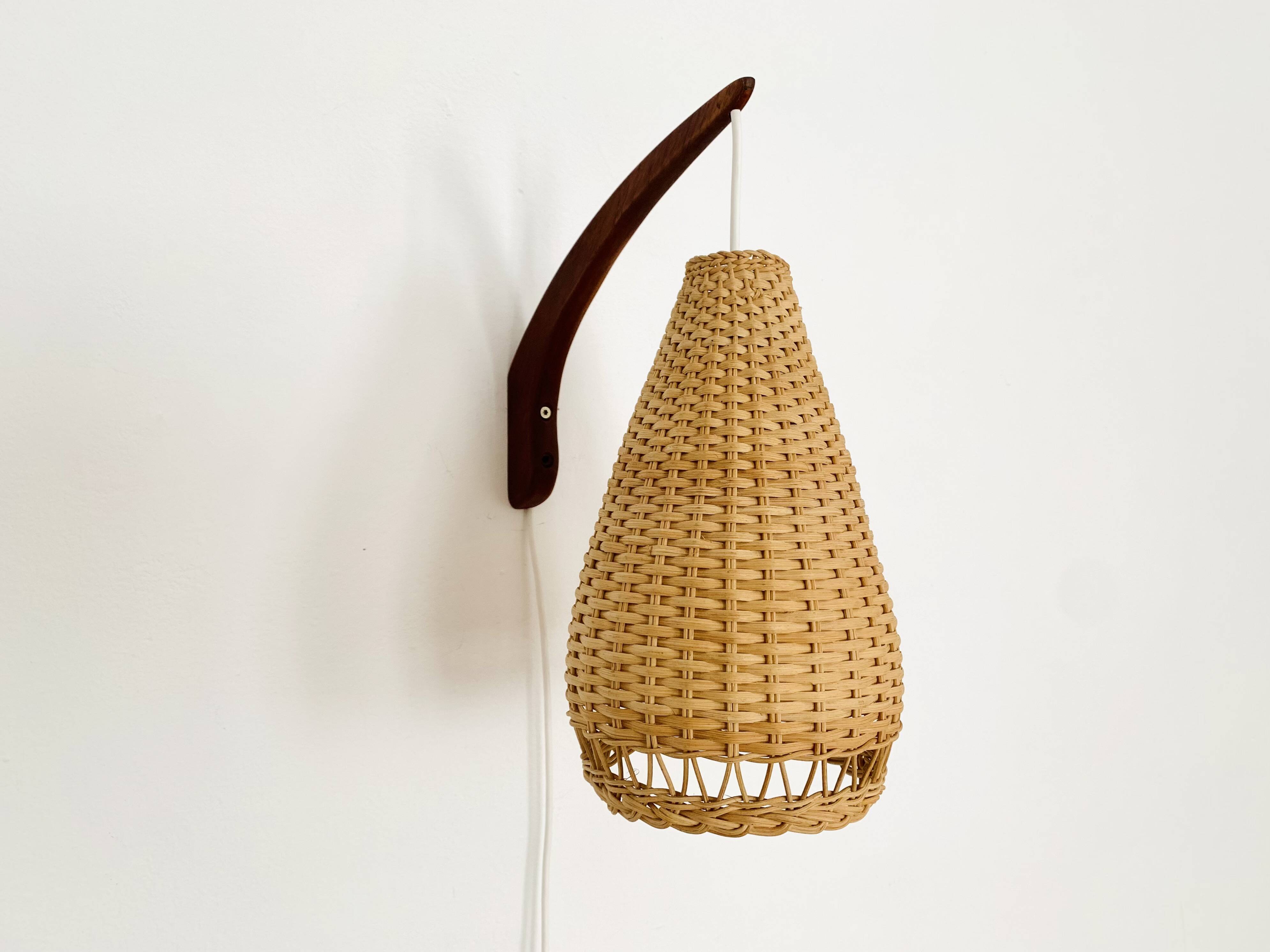 Danish Teak and Wicker Wall Lamp