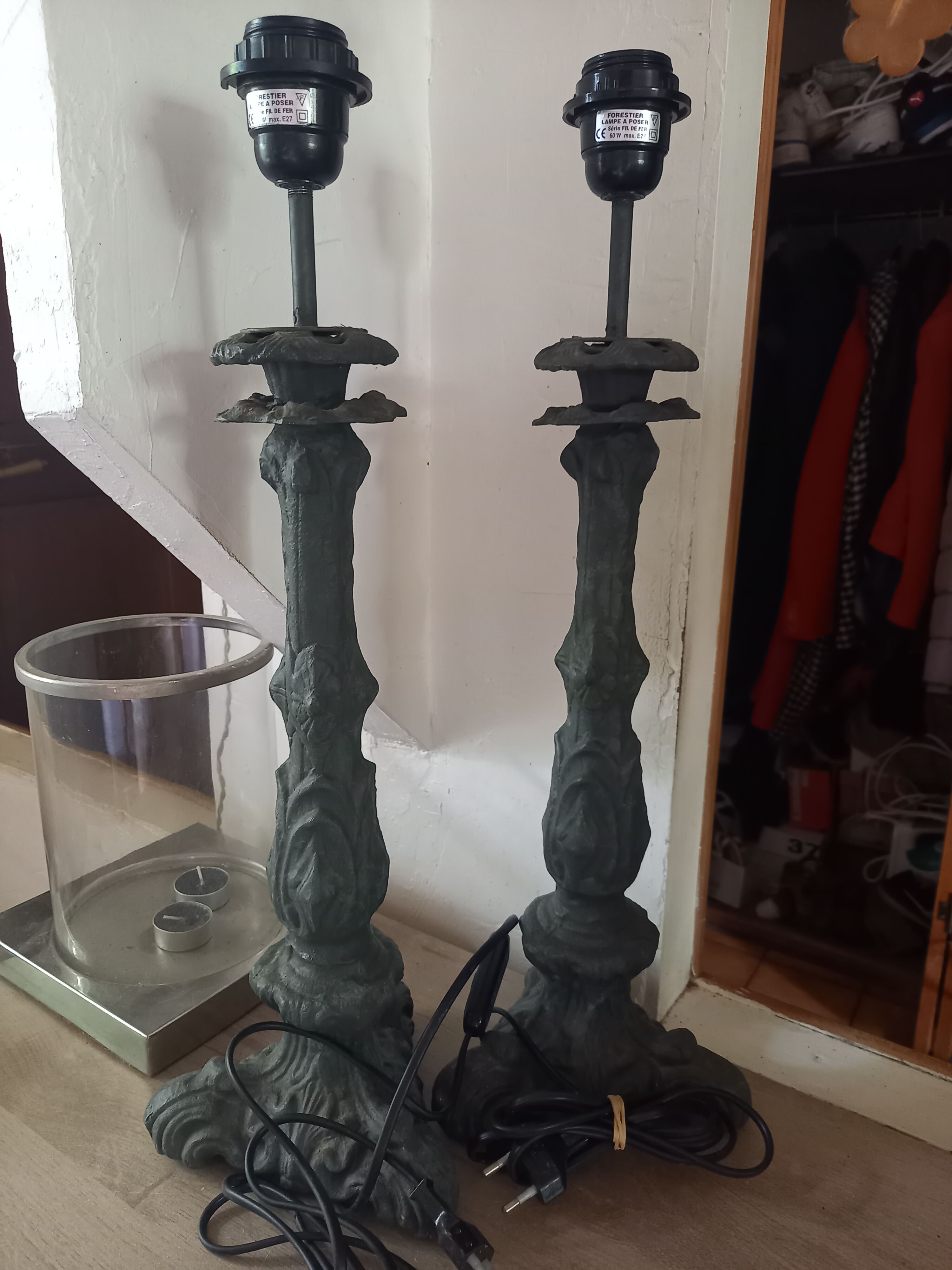 Pair of lamps forestier cast iron collection fil de fer