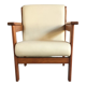 White armchair with armrests - varnished pine structure