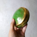 Green and gold Limoges porcelain candy box signed Catherine Lainé