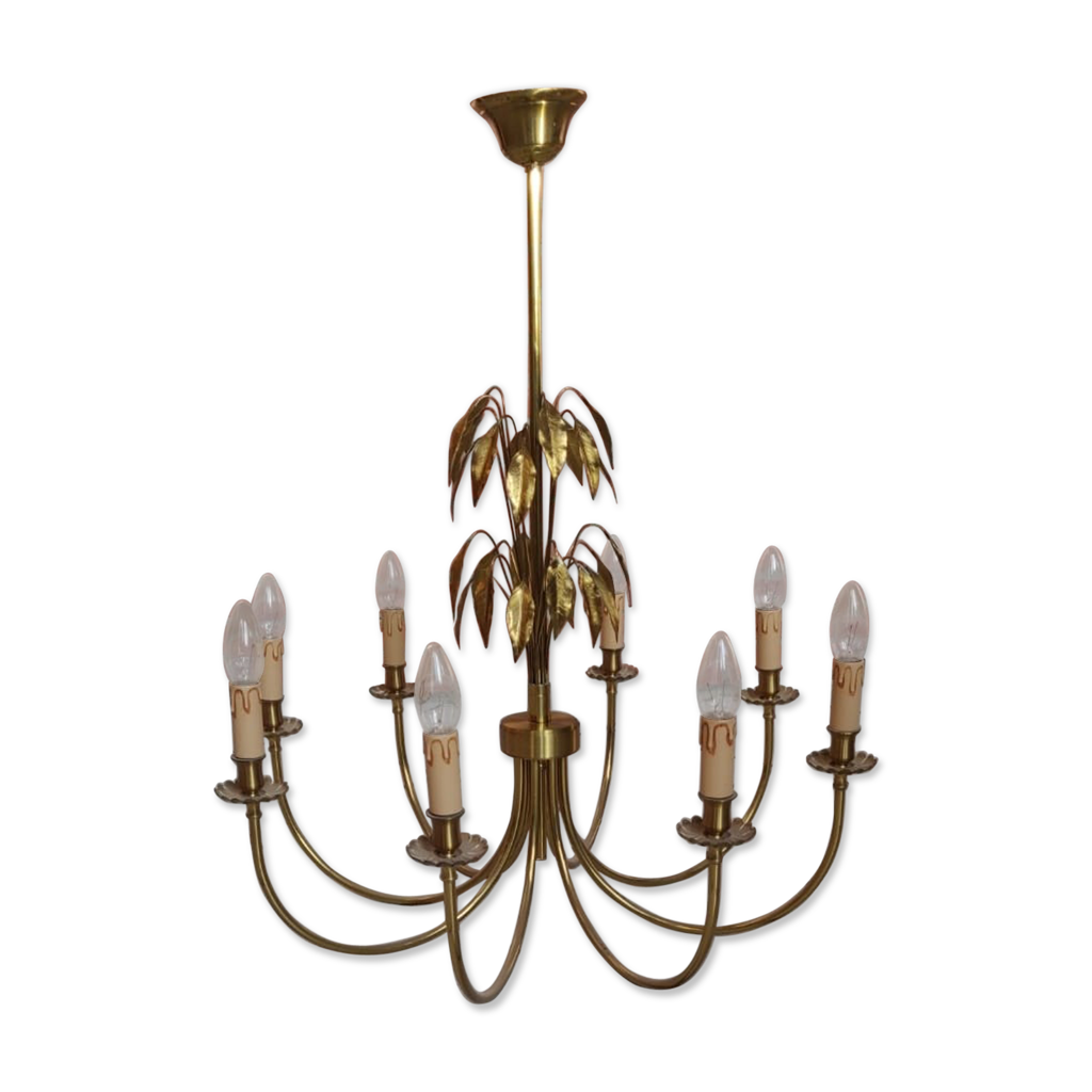 Luminaire lustre art déco laiton massif | Selency