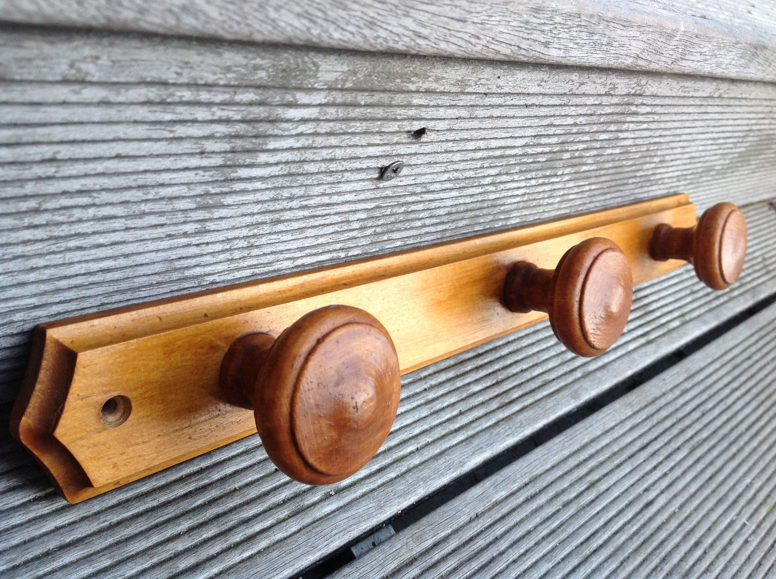 Three-headed wooden patere / vintage 60s-70s