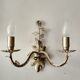 White glazed metal wall light with leaf and flower decor, 2 lights
