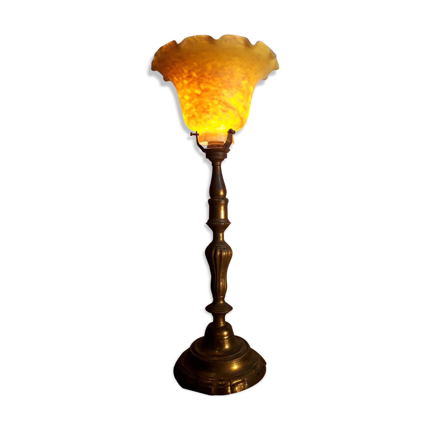 large lamp chalice brass foot and glass pate 1930 art deco