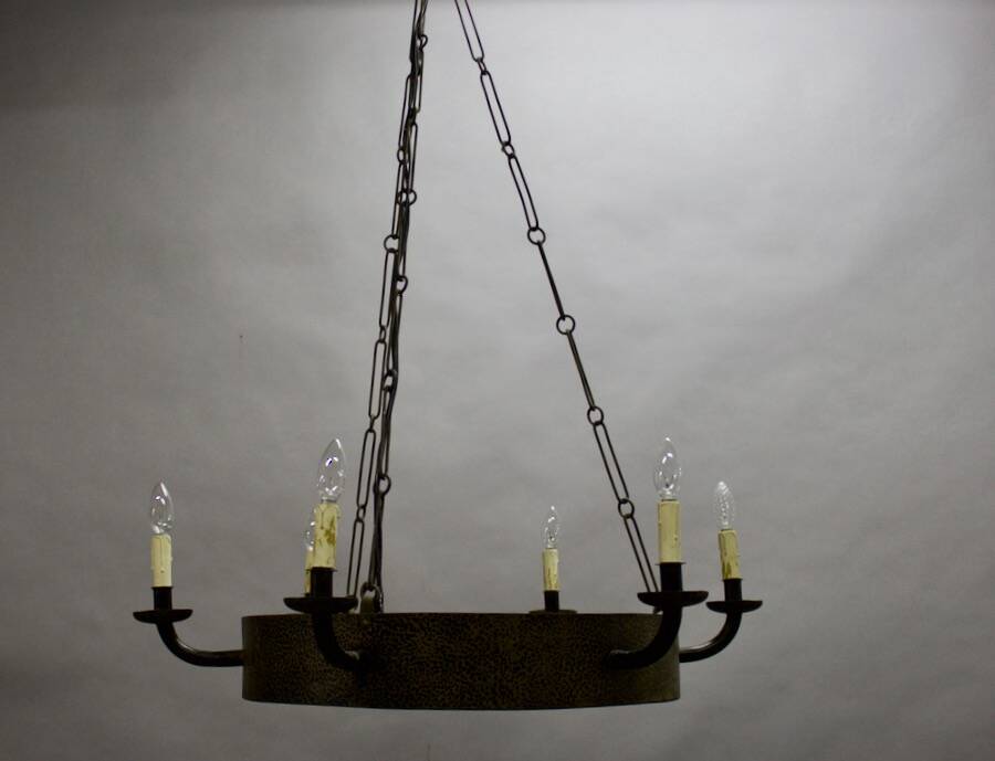 Art deco wrought iron chandelier with 6 lights