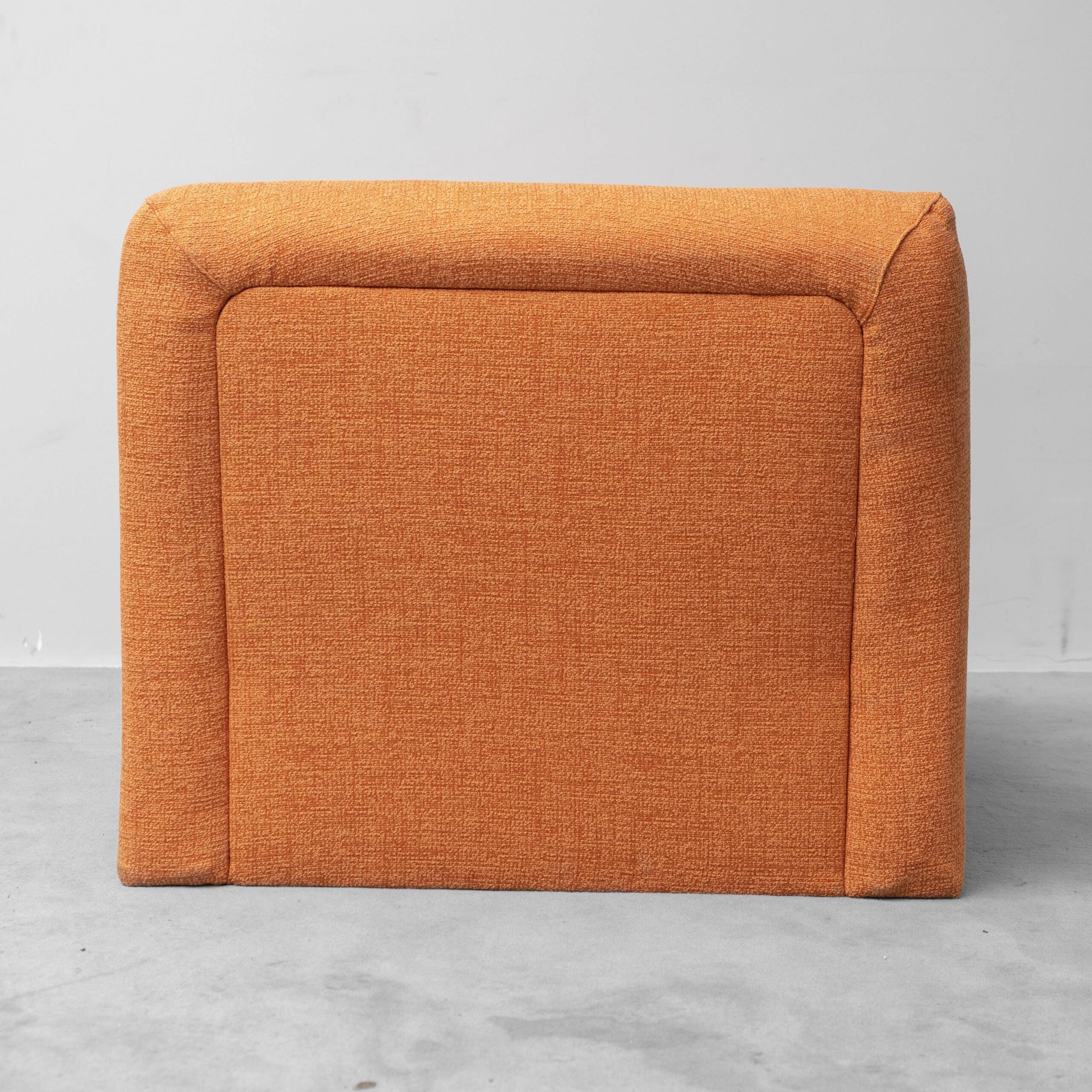 Vintage lounge armchair in orange fabric, 1970s design modernism